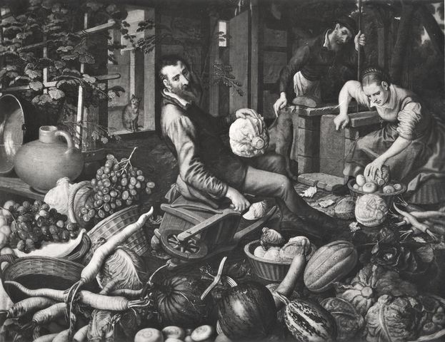 Vizzavona, François Antoine — Aertsen Pieter - sec. XVI - Scena di mercato con frutta, ortaggi e figure — insieme
